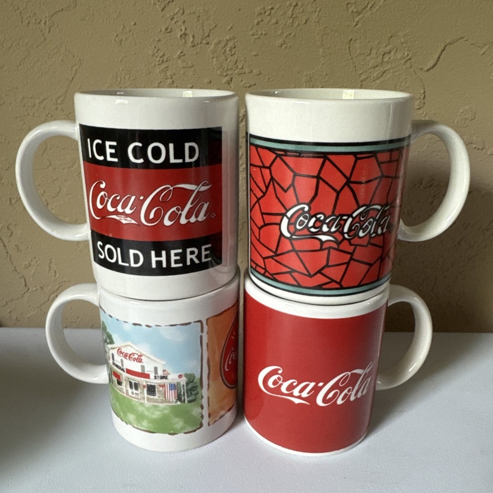 Coca-Cola Coffee Mugs Set Of 4 Advertising Cups Gibson Vintage 1996-2002 Ceramic